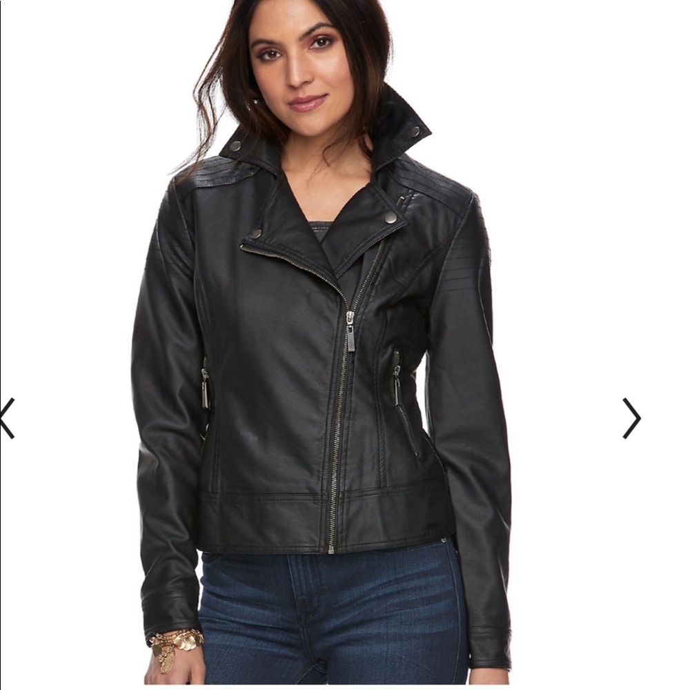Cropped moto jacket, black faux leather
